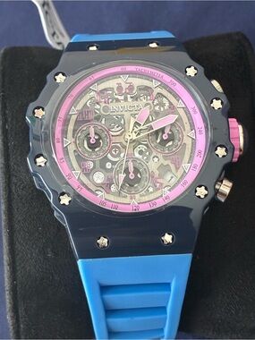 Invicta Blue & Pink Skeleton Chronograph Watch